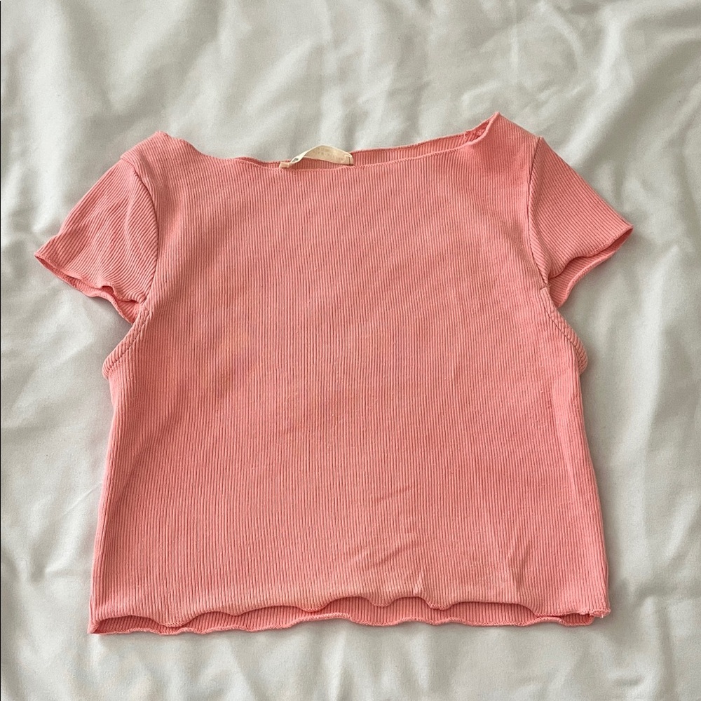 Stradivarius Coral Ribbed Crop Top